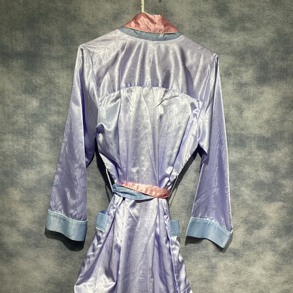 Fernando Sanchez Satin Robe Color Block 90s Small Blue Pink - Picture 12 of 14